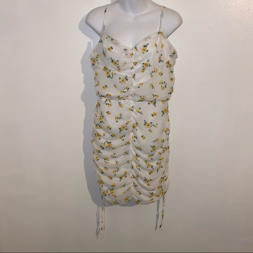 Purple Snow White Dress with Yellow and green Floral Pattern XL NWOT